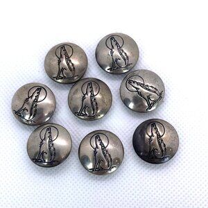 Howling Coyote Wolf Silver Metal Southwest Native American Button Cover Set of 8